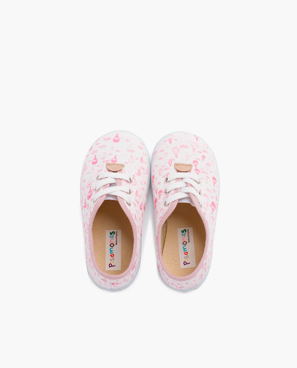Zapatillas deportivas de bebé cordones lona globitos - Pisamonas - Rosa / Blanco Rosa / Blanco-4