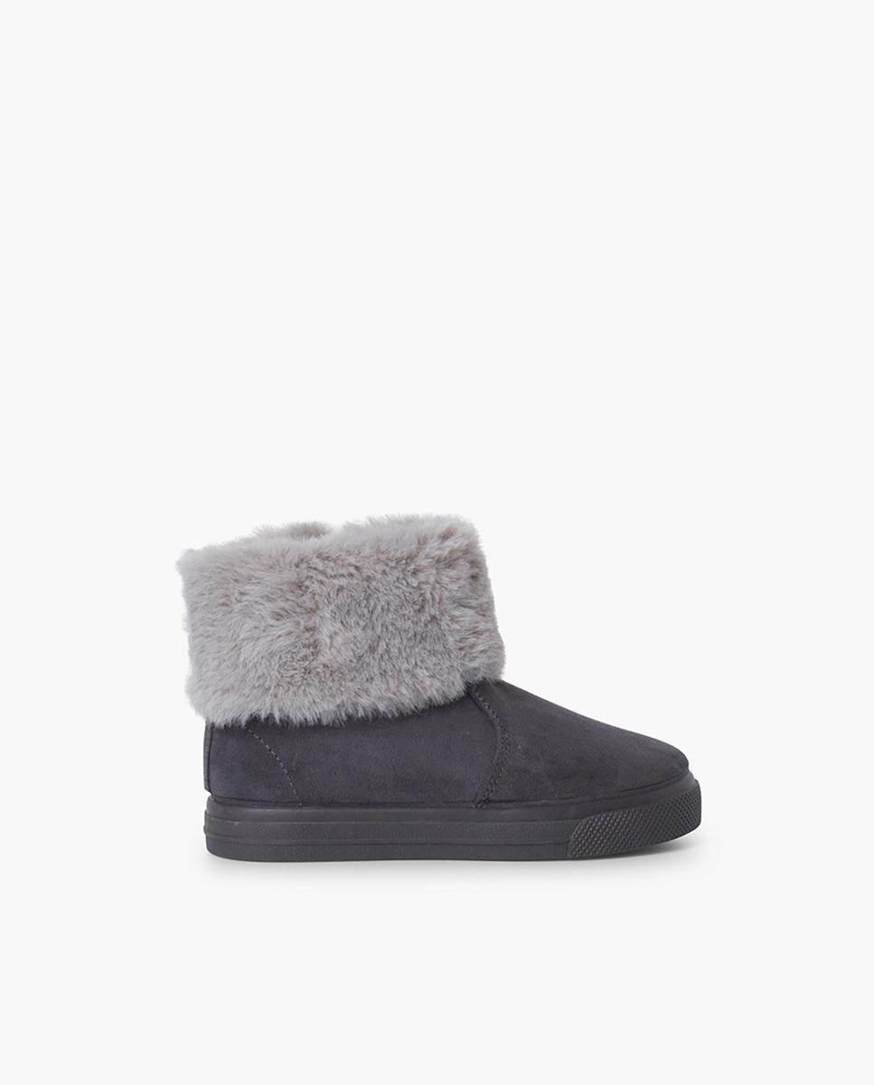 Botas de bebé niña con cuello vuelto de pelo y cremallera en marino - Pisamonas - Gris Gris-1