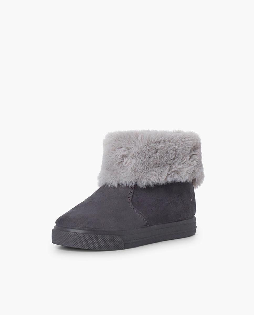 Botas de bebé niña con cuello vuelto de pelo y cremallera en marino - Pisamonas - Gris Gris-2