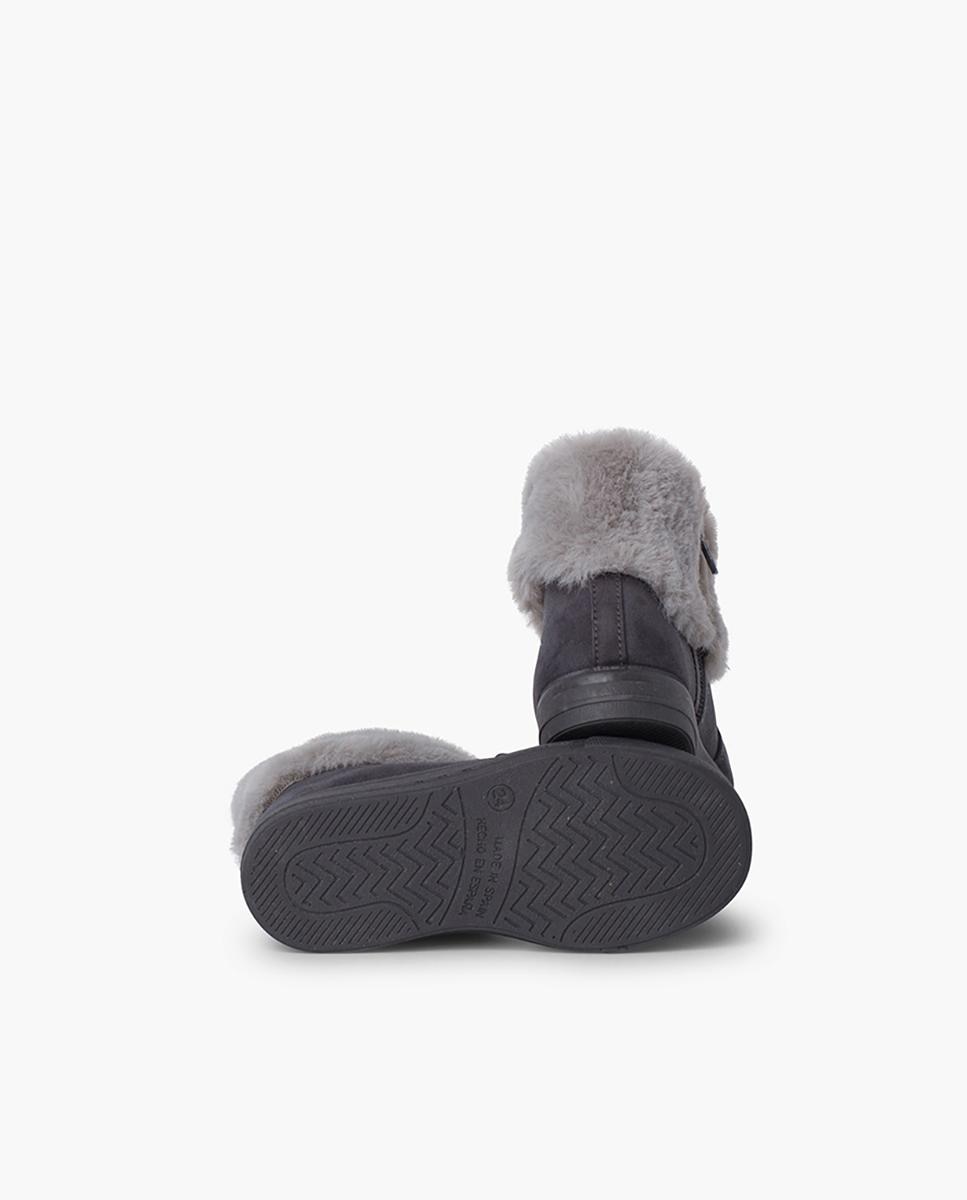 Botas de bebé niña con cuello vuelto de pelo y cremallera en marino - Pisamonas - Gris Gris-3