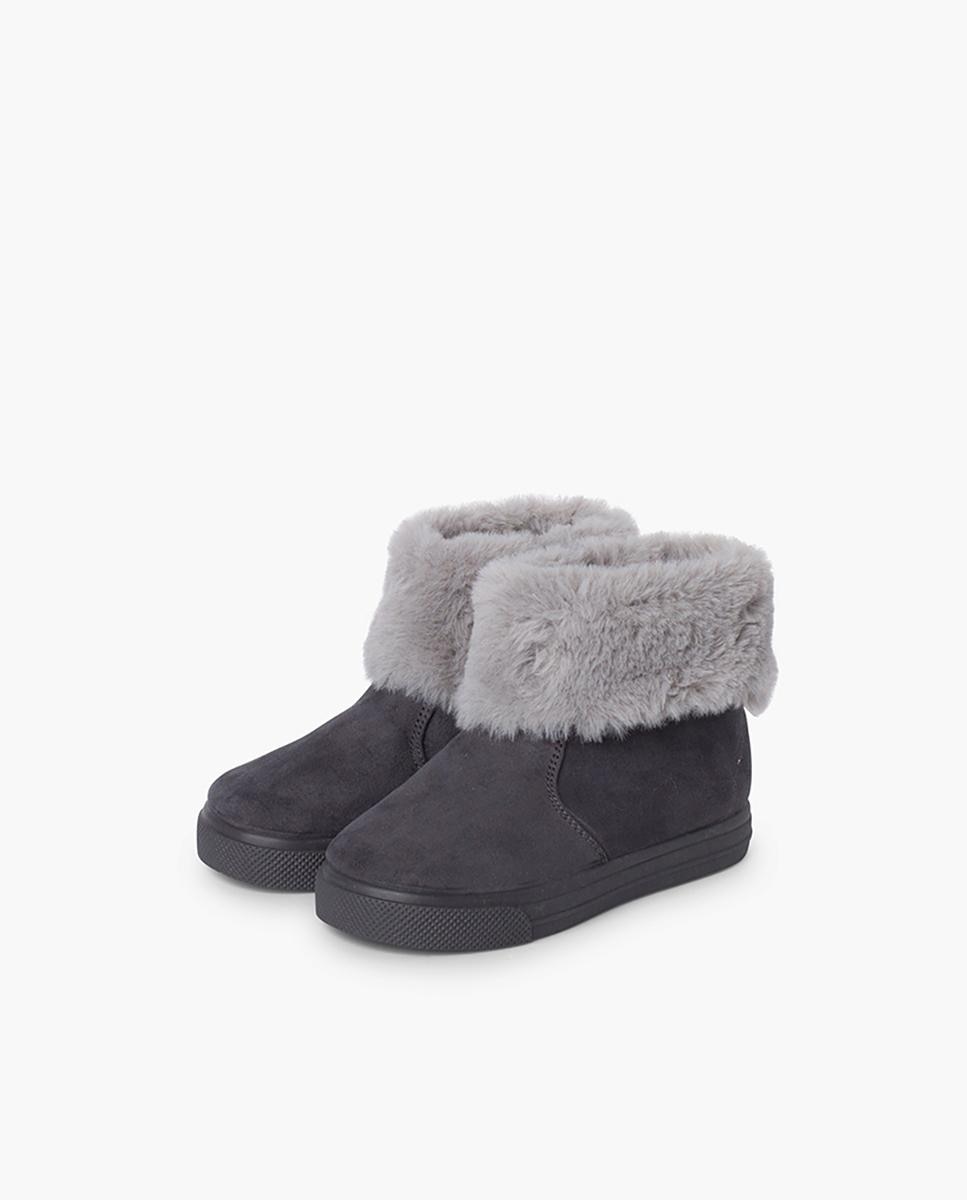 Botas de bebé niña con cuello vuelto de pelo y cremallera en marino - Pisamonas - Gris Gris-4