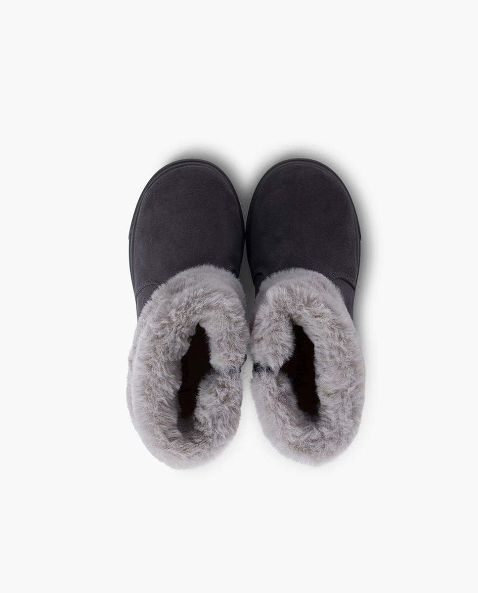 Botas de bebé niña con cuello vuelto de pelo y cremallera en marino - Pisamonas - Gris Gris-5