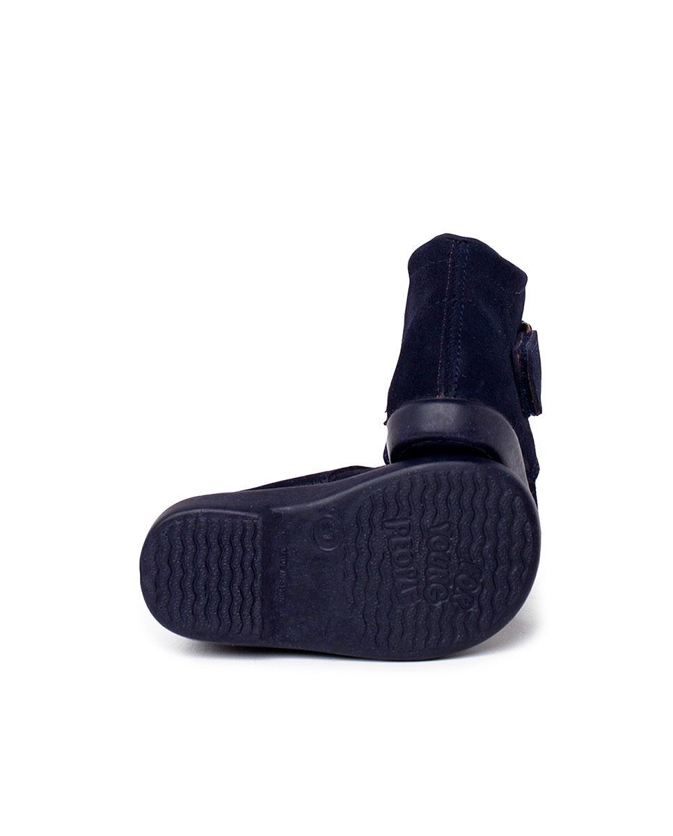 Botas de bebé de piel serraje con tira cruzada adherente - Pisamonas - Azul marino Azul marino-3