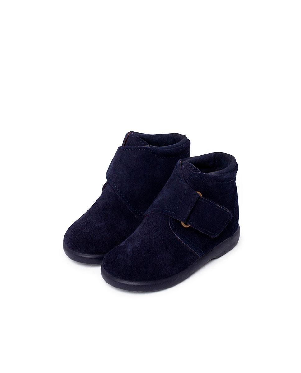 Botas de bebé de piel serraje con tira cruzada adherente - Pisamonas - Azul marino Azul marino-4