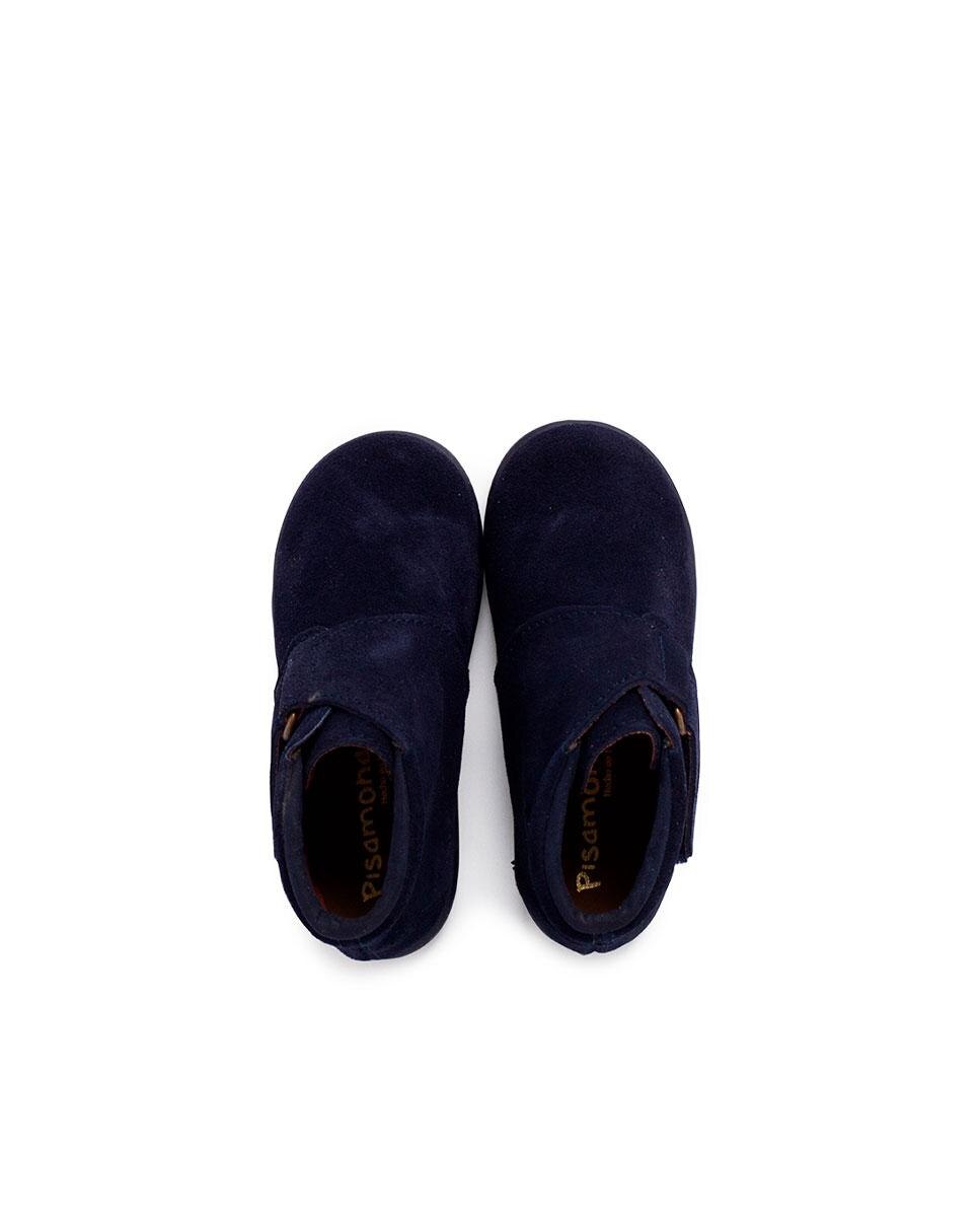 Botas de bebé de piel serraje con tira cruzada adherente - Pisamonas - Azul marino Azul marino-5