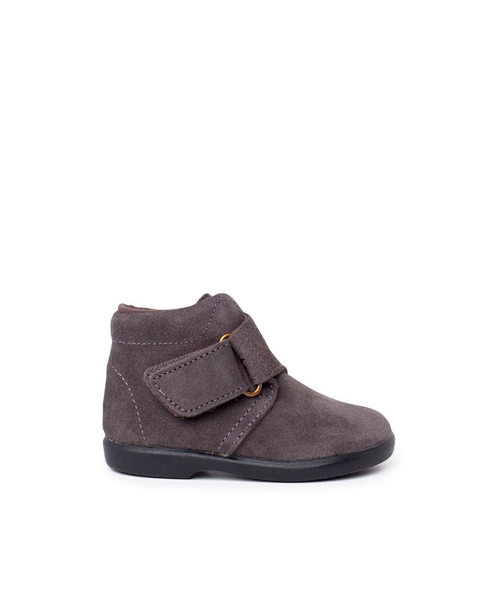 Botas de bebé de piel serraje con tira cruzada adherente - Pisamonas - Gris oscuro Gris oscuro-1