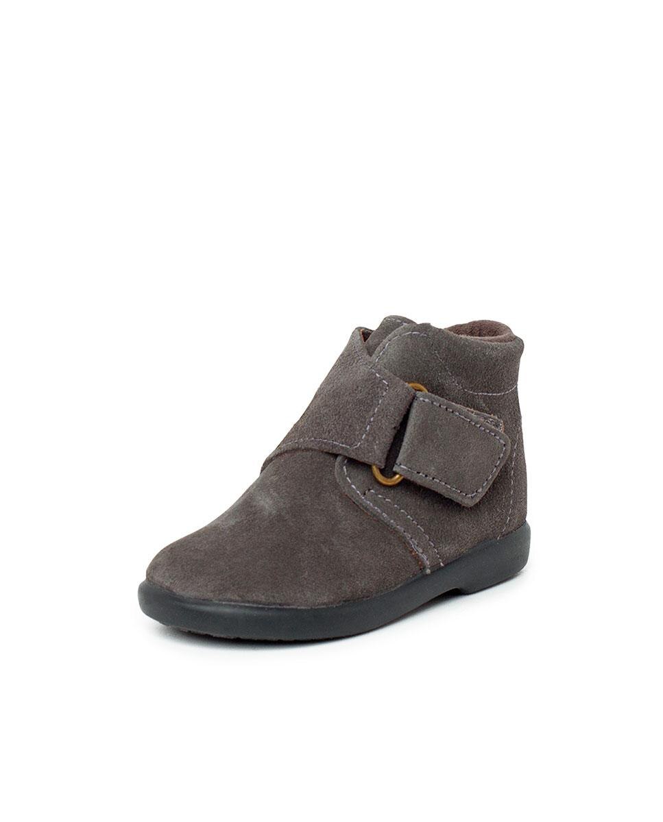 Botas de bebé de piel serraje con tira cruzada adherente - Pisamonas - Gris oscuro Gris oscuro-2
