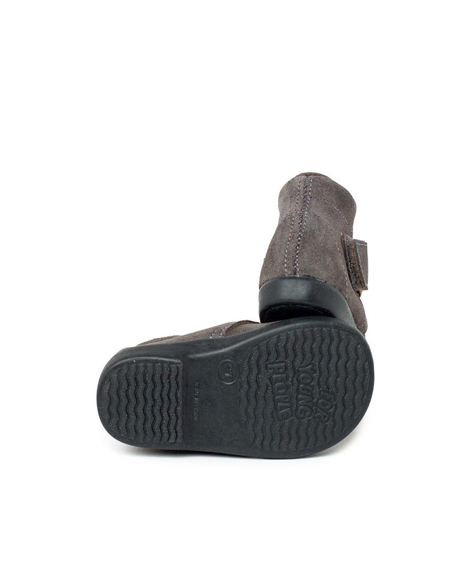 Botas de bebé de piel serraje con tira cruzada adherente - Pisamonas - Gris oscuro Gris oscuro-3