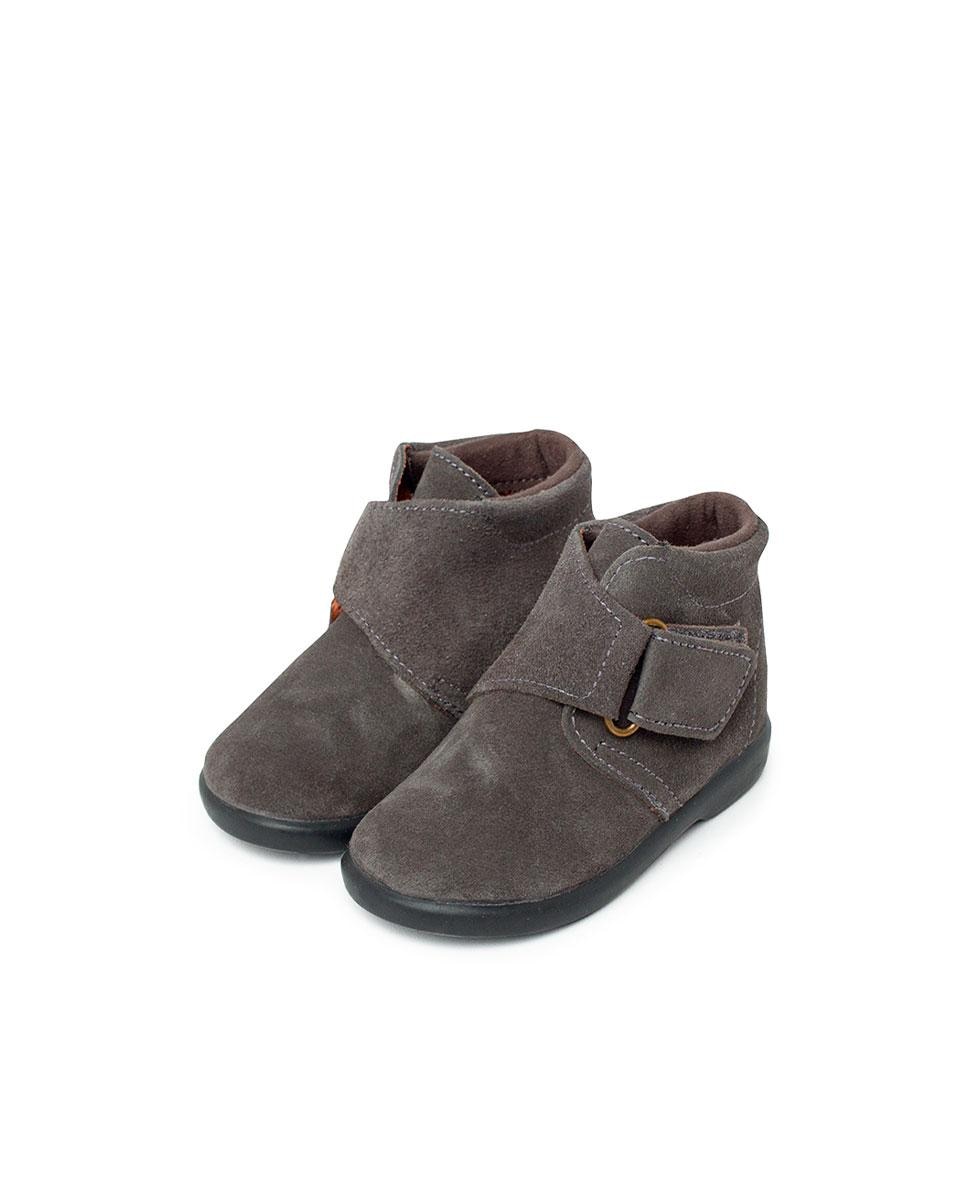 Botas de bebé de piel serraje con tira cruzada adherente - Pisamonas - Gris oscuro Gris oscuro-4