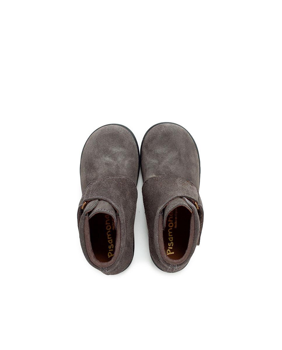 Botas de bebé de piel serraje con tira cruzada adherente - Pisamonas - Gris oscuro Gris oscuro-5