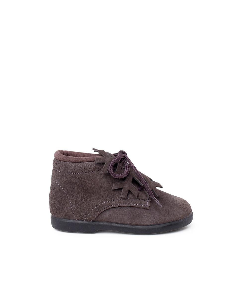 Botas de bebé de piel serraje con cordones - Pisamonas - Marrón oscuro Marrón oscuro-1