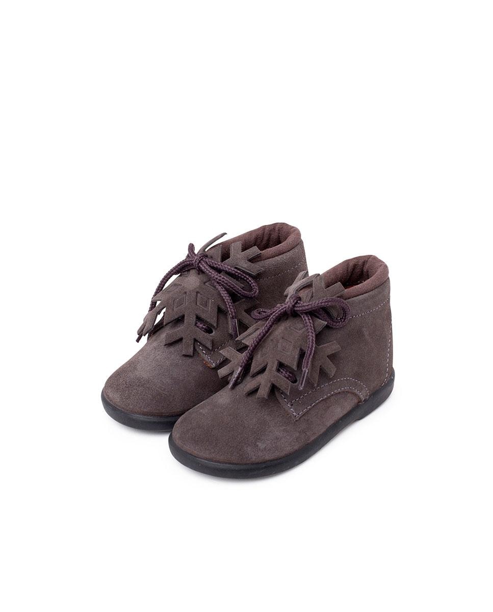 Botas de bebé de piel serraje con cordones - Pisamonas - Marrón oscuro Marrón oscuro-4