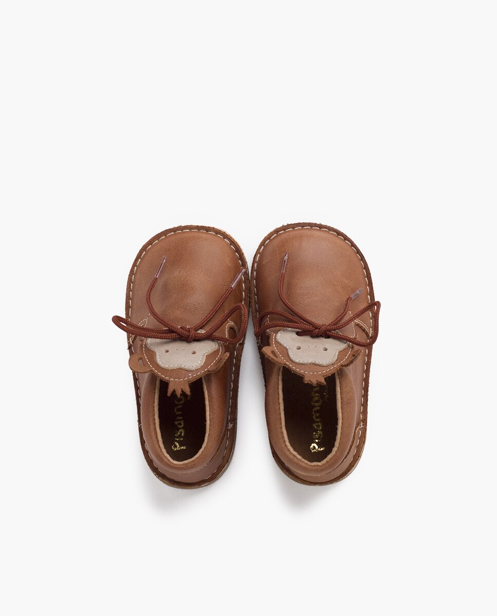 Botas de bebé piel cordones cara monito - Pisamonas - Camel Camel-4