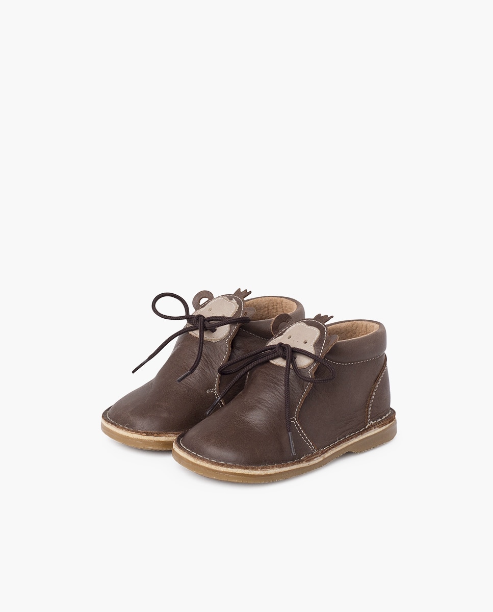 Botas de bebé piel cordones cara monito - Pisamonas - Marrón oscuro Marrón oscuro-3