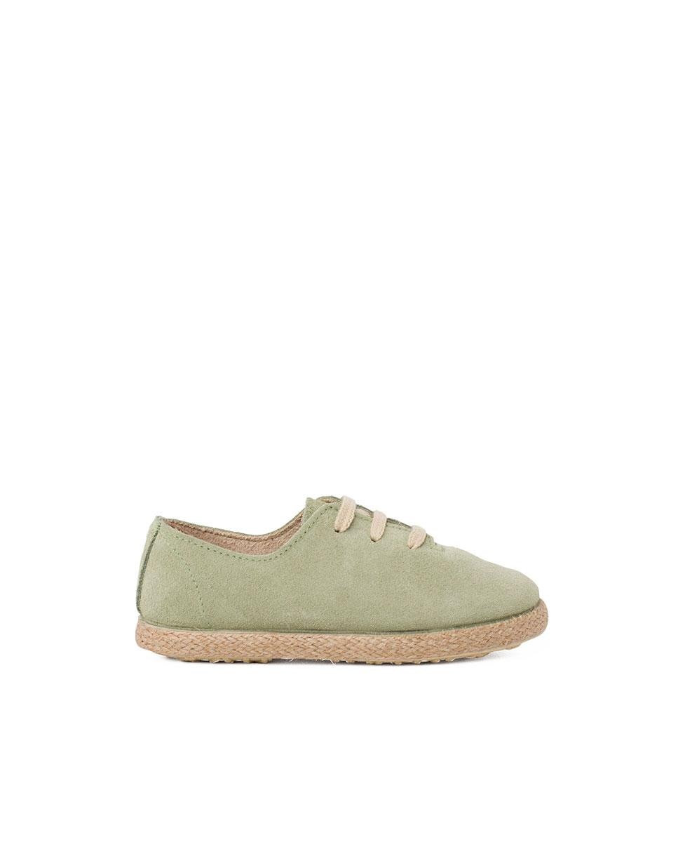 Zapatillas Cordones Serraje y Yute Niños en beige/nude - Pisamonas - Verde Verde-1