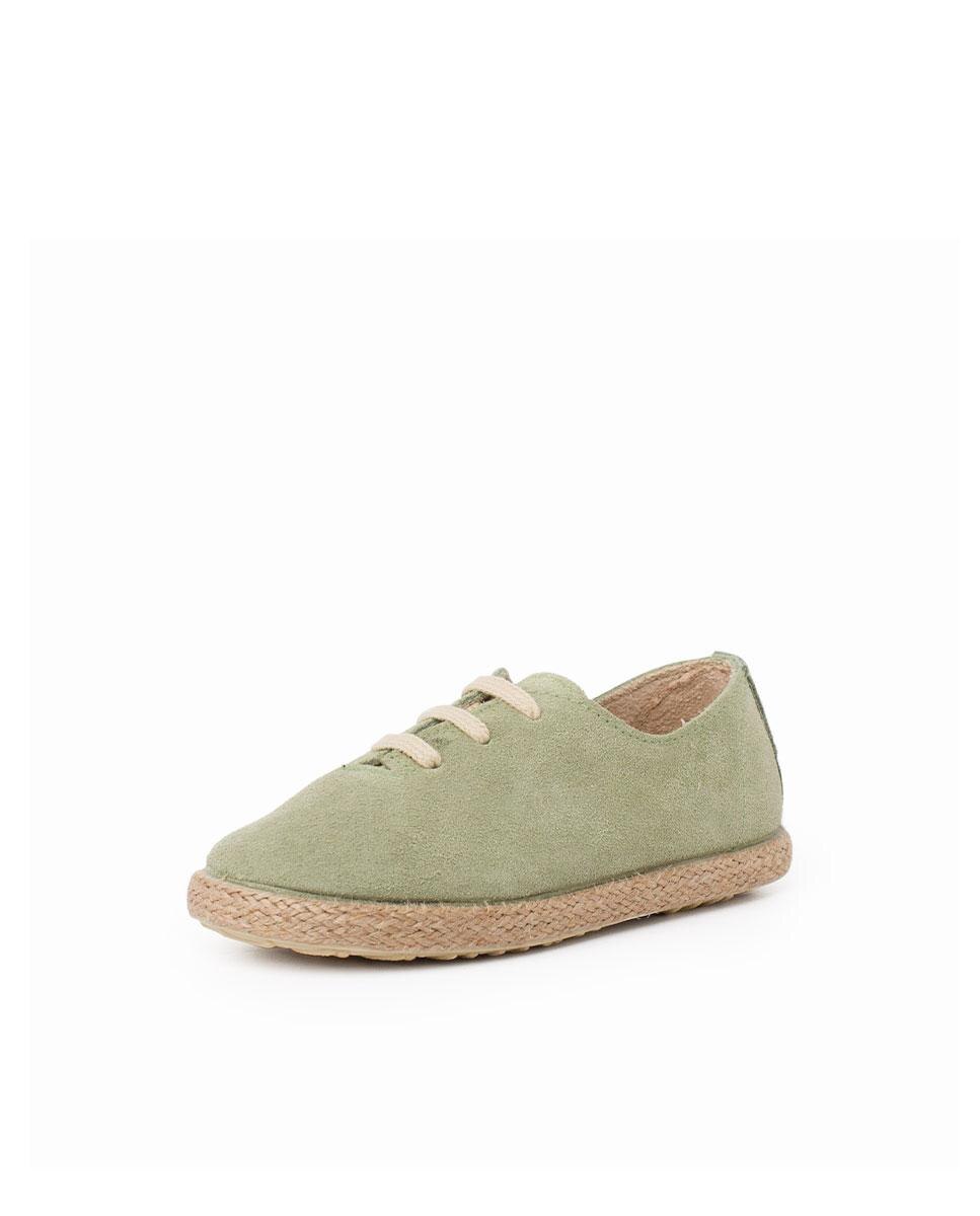 Zapatillas Cordones Serraje y Yute Niños en beige/nude - Pisamonas - Verde Verde-2