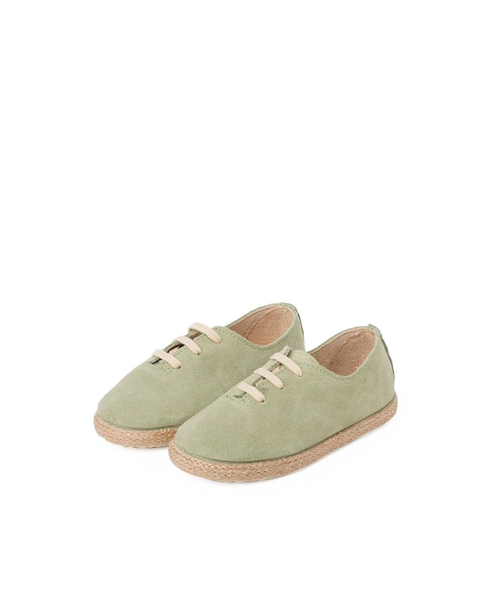 Zapatillas Cordones Serraje y Yute Niños en beige/nude - Pisamonas - Verde Verde-4
