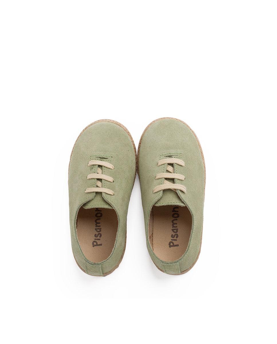 Zapatillas Cordones Serraje y Yute Niños en beige/nude - Pisamonas - Verde Verde-5