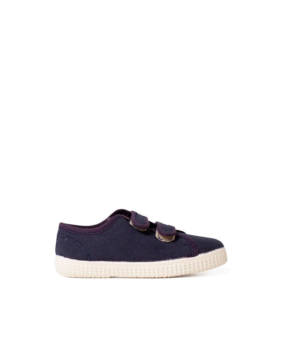 Zapatillas de lona reciclada rpet de niños con tiras adherentes - Pisamonas - Azul marino Azul marino-1