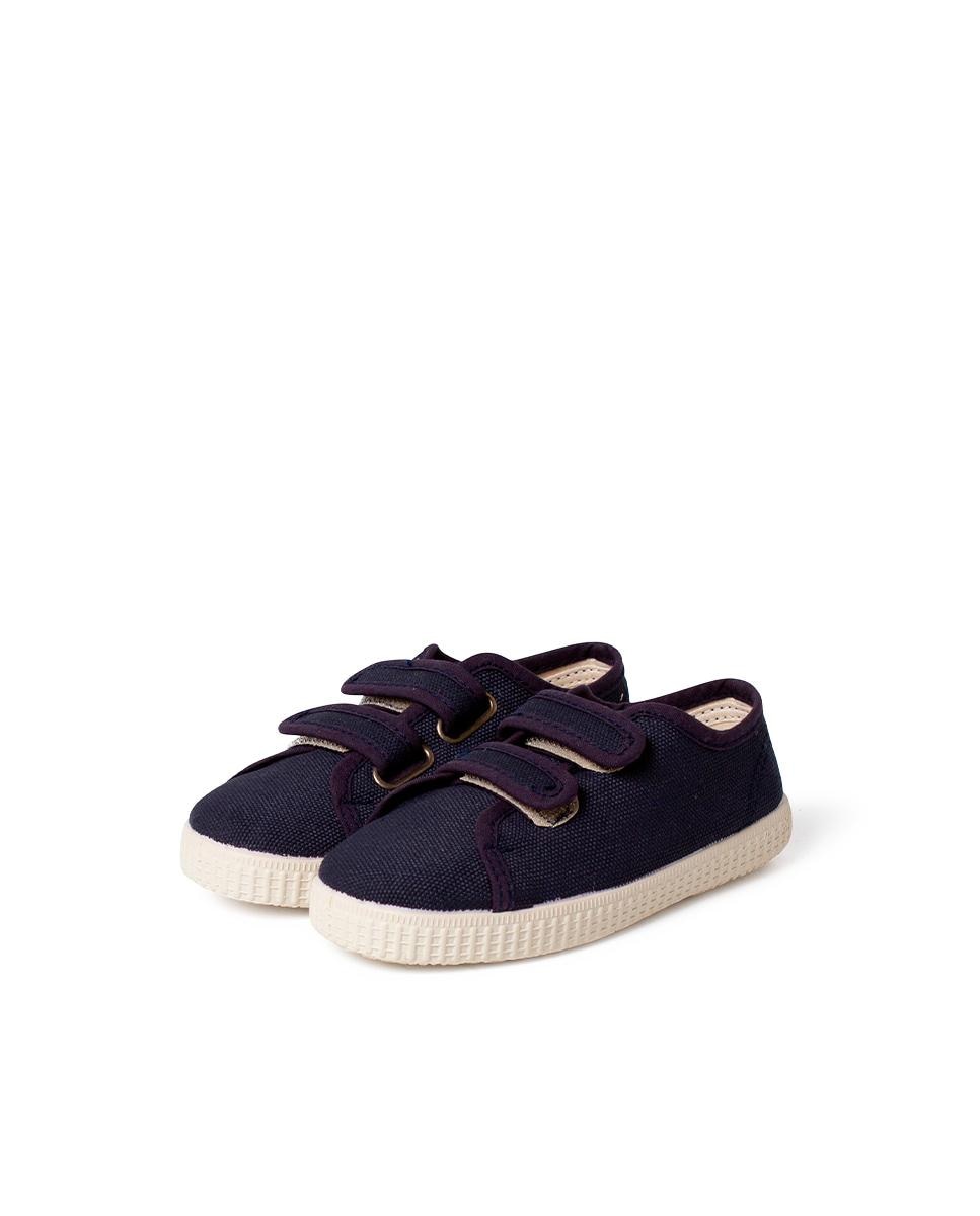 Zapatillas de lona reciclada rpet de niños con tiras adherentes - Pisamonas - Azul marino Azul marino-3