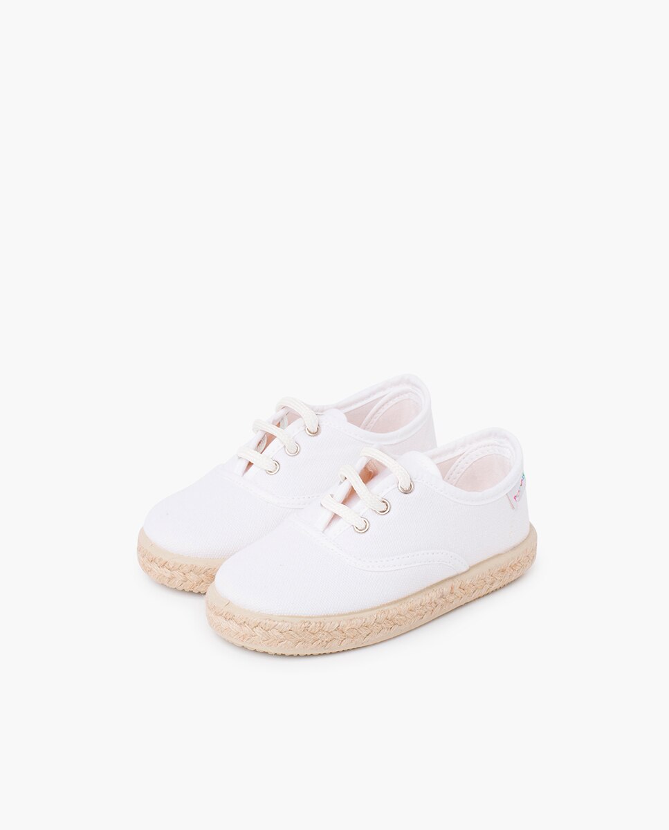 Zapatillas de lona de niños con cordones y suela alpargata - Pisamonas - Blanco Blanco-3
