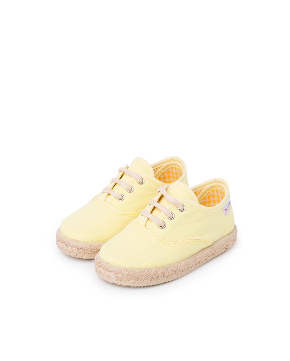 Zapatillas de lona de niños con cordones y suela alpargata - Pisamonas - Amarillo Amarillo-3