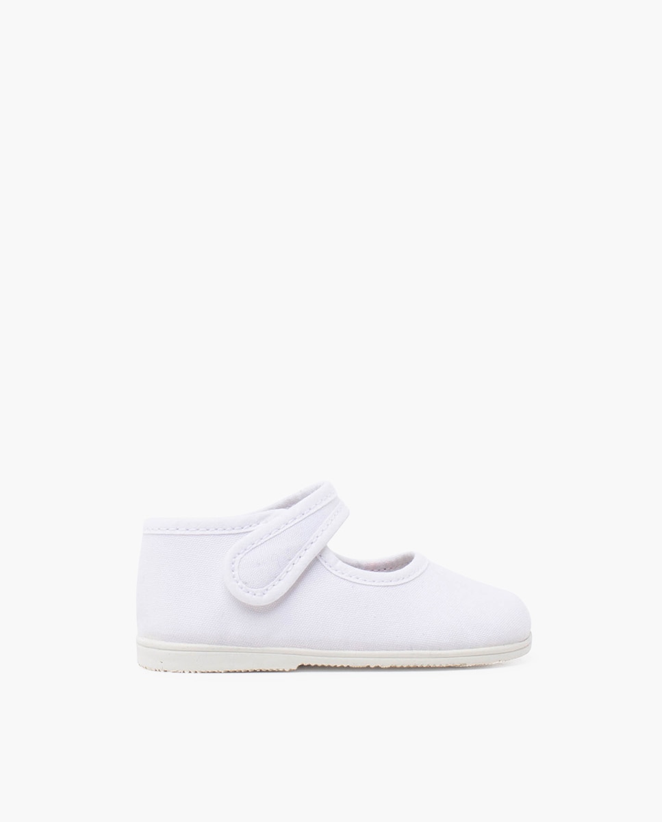 Merceditas de bebé niña lona suela fina tira - Blanca Blanca-1