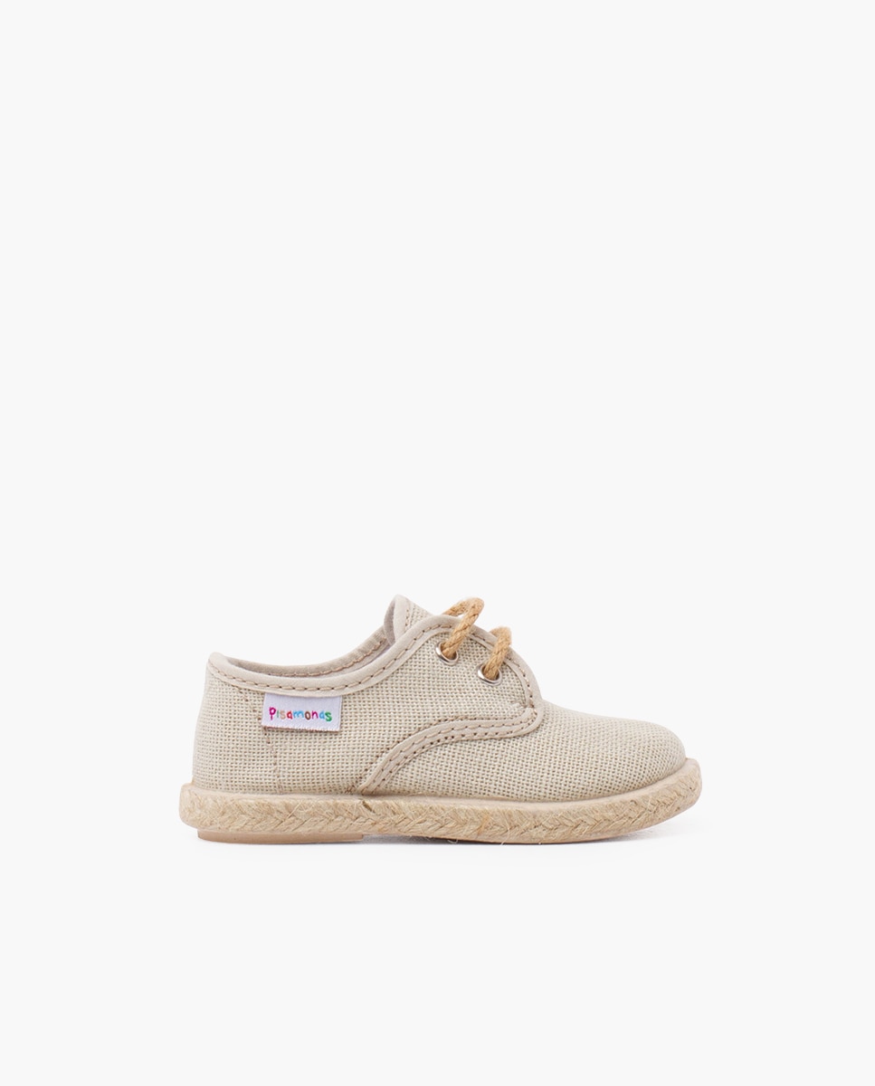 Zapatillas de lona de niños con cordones y base yute - Pisamonas - Beige Beige-1
