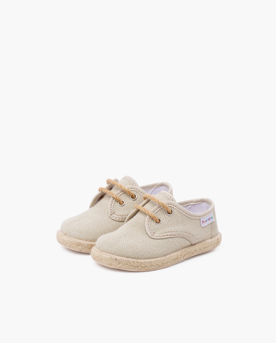 Zapatillas de lona de niños con cordones y base yute - Pisamonas - Beige Beige-3
