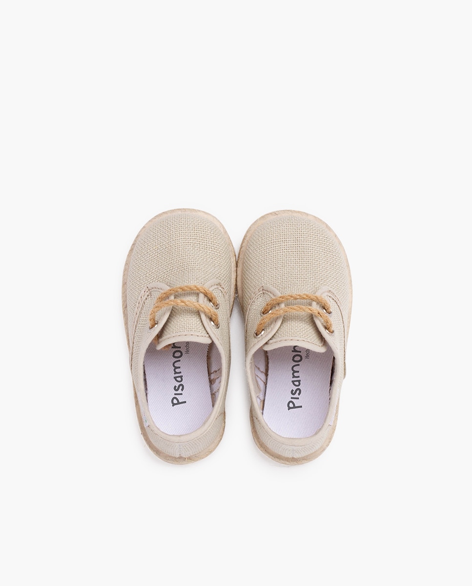 Zapatillas de lona de niños con cordones y base yute - Pisamonas - Beige Beige-4
