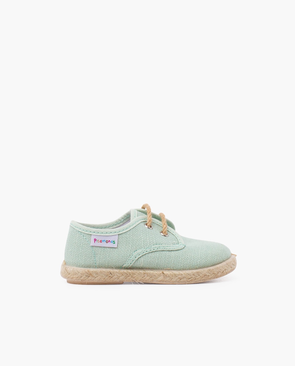 Zapatillas de lona de niños con cordones y base yute - Pisamonas - Verde Agua Verde Agua-1