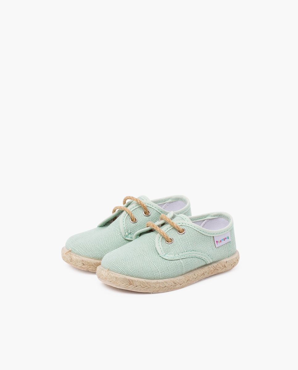 Zapatillas de lona de niños con cordones y base yute - Pisamonas - Verde Agua Verde Agua-3