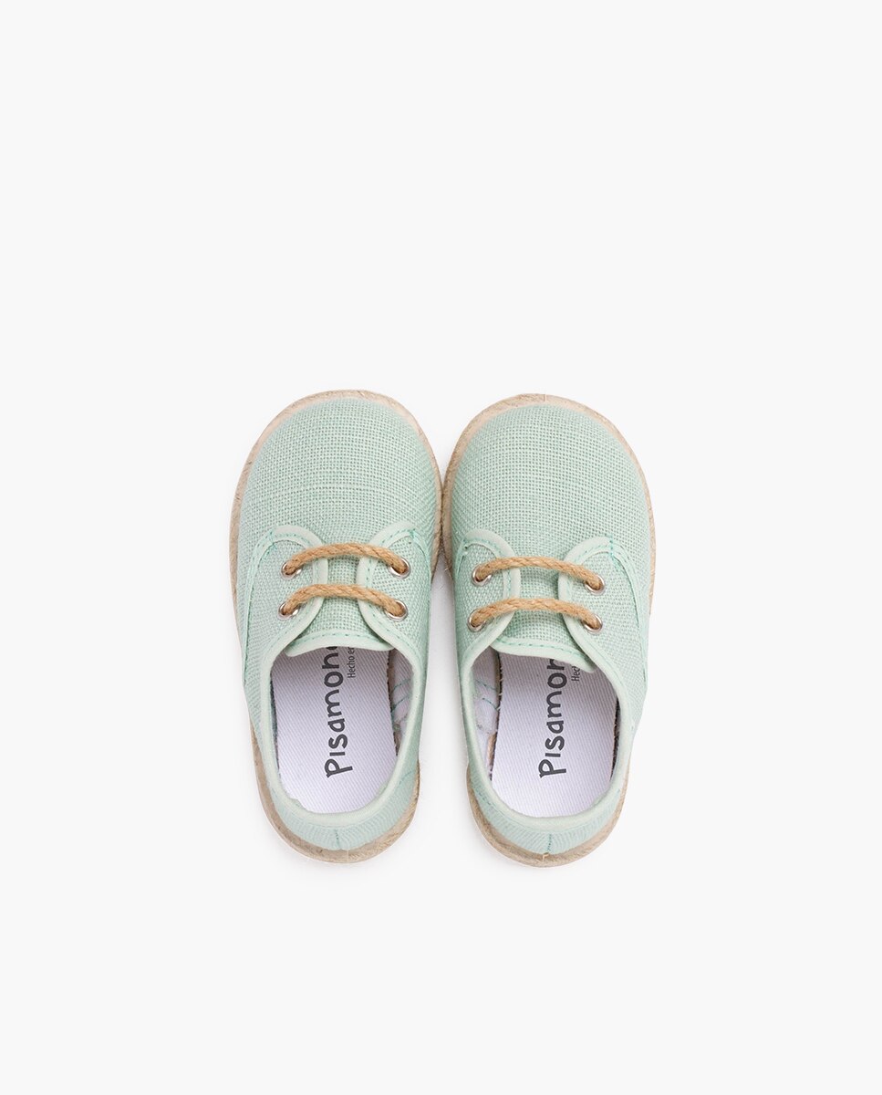 Zapatillas de lona de niños con cordones y base yute - Pisamonas - Verde Agua Verde Agua-4