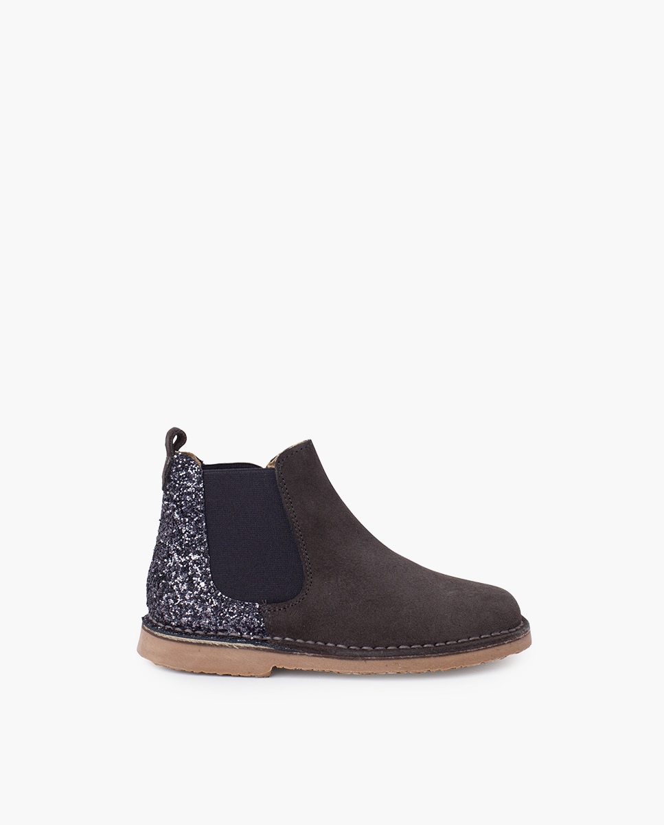 Botas de niña serraje con talonera glitter - Pisamonas - Marrón oscuro Marrón oscuro-1
