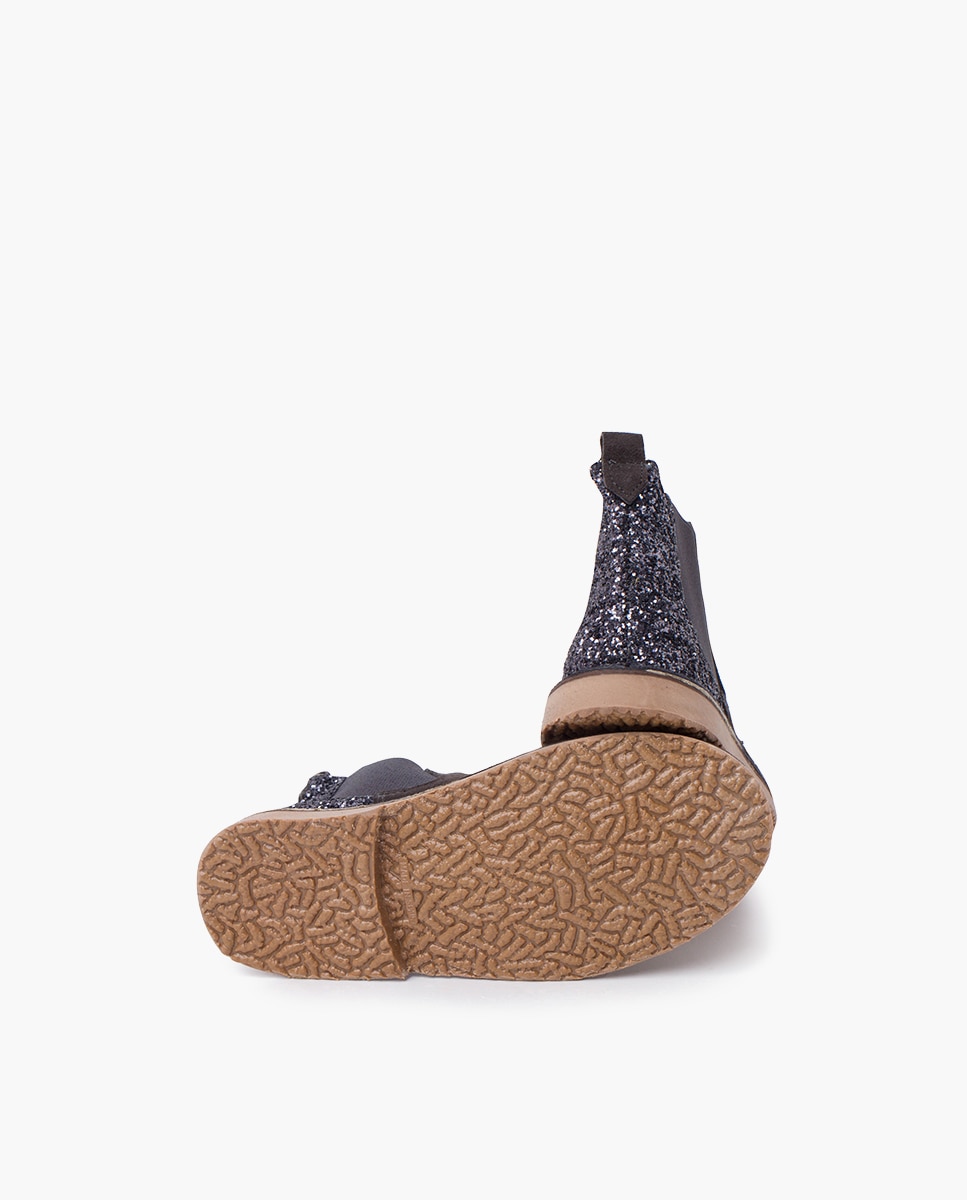 Botas de niña serraje con talonera glitter - Pisamonas - Marrón oscuro Marrón oscuro-2