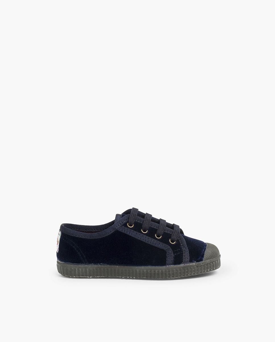 Zapatillas terciopelo de bebé niño con cordones - Pisamonas - Azul marino Azul marino-1