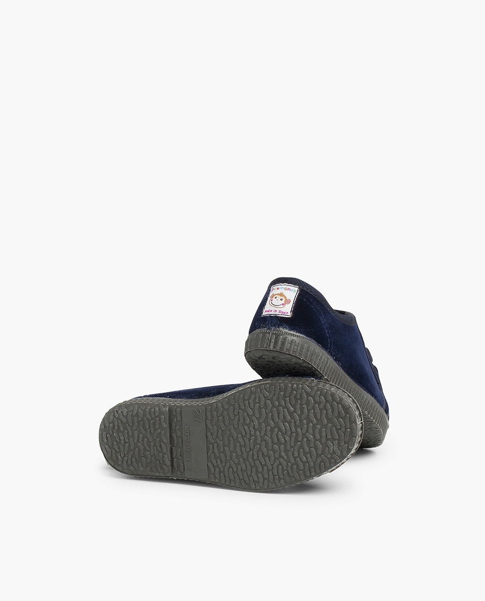 Zapatillas terciopelo de bebé niño con cordones - Pisamonas - Azul marino Azul marino-2