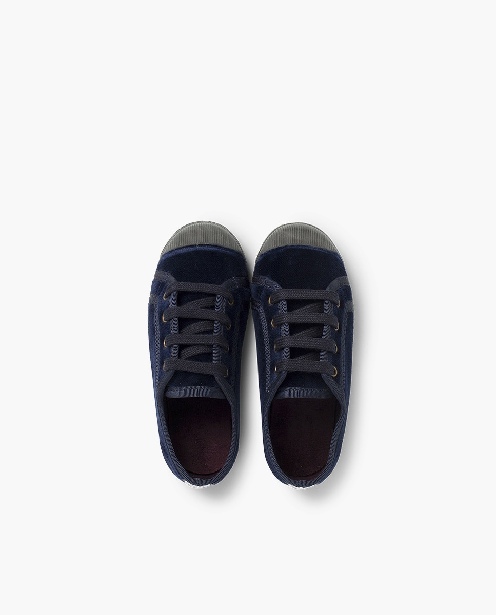 Zapatillas terciopelo de bebé niño con cordones - Pisamonas - Azul marino Azul marino-4