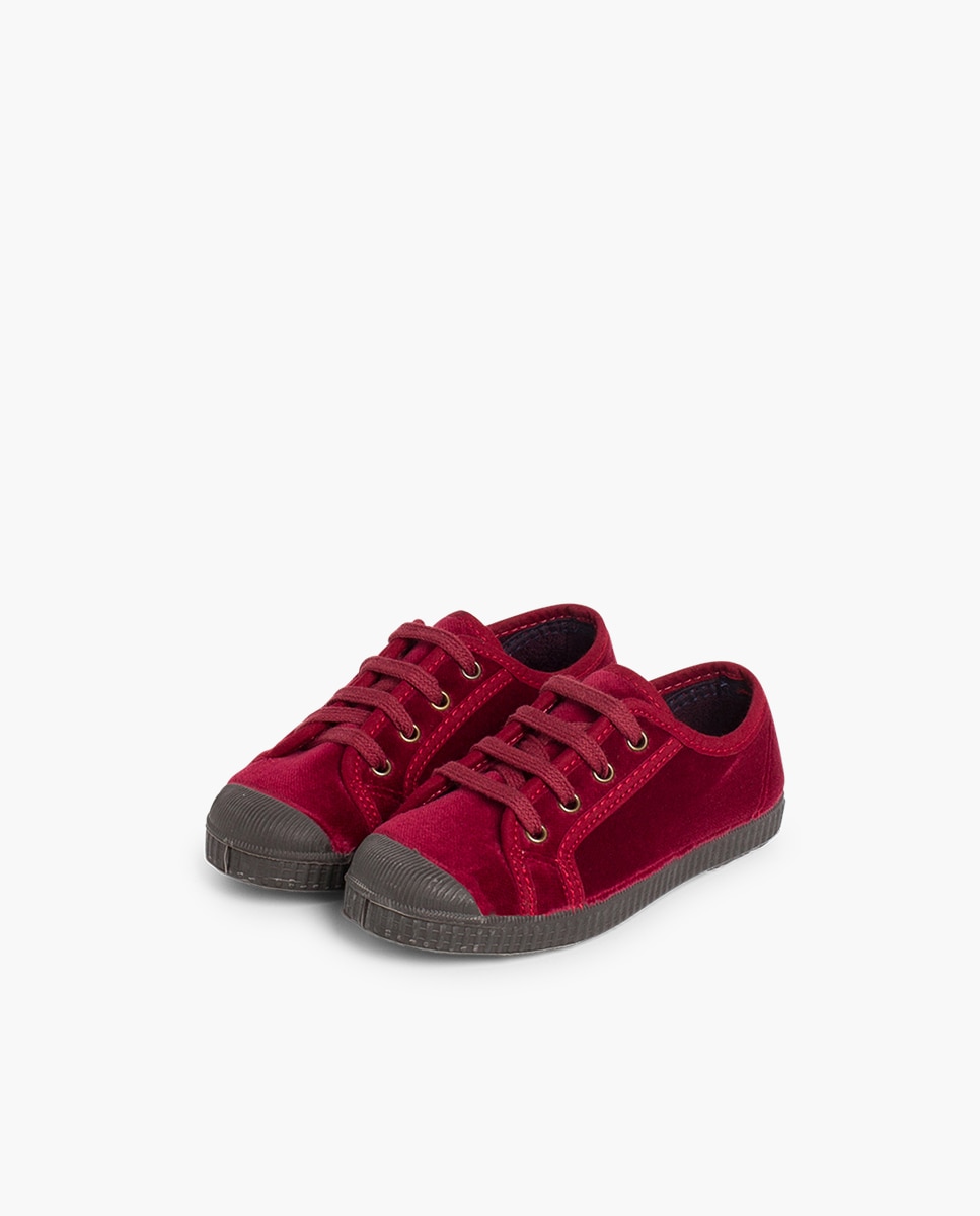 Zapatillas terciopelo de bebé niño con cordones - Pisamonas - Burdeos Burdeos-3