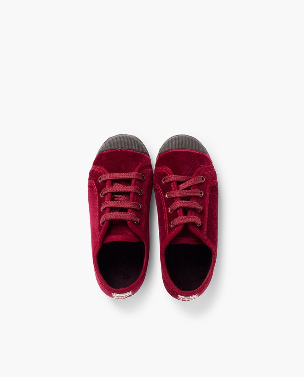 Zapatillas terciopelo de bebé niño con cordones - Pisamonas - Burdeos Burdeos-4