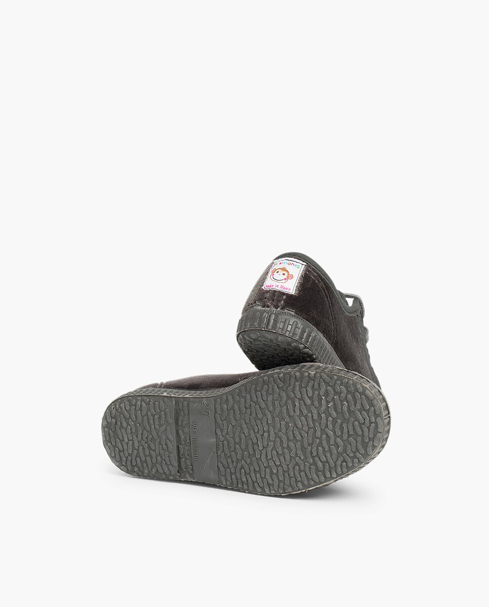Zapatillas terciopelo de bebé niño con cordones - Pisamonas - Gris Gris-2