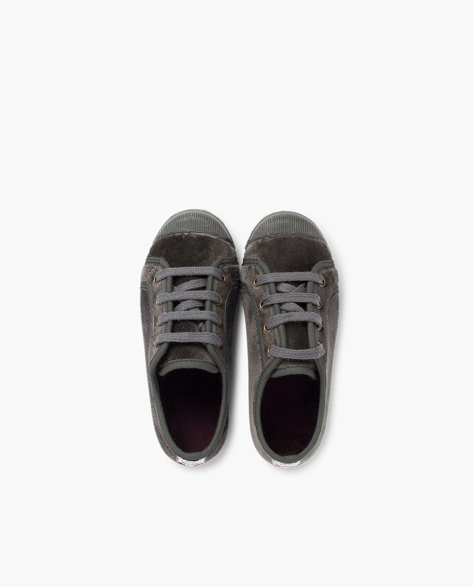Zapatillas terciopelo de bebé niño con cordones - Pisamonas - Gris Gris-4