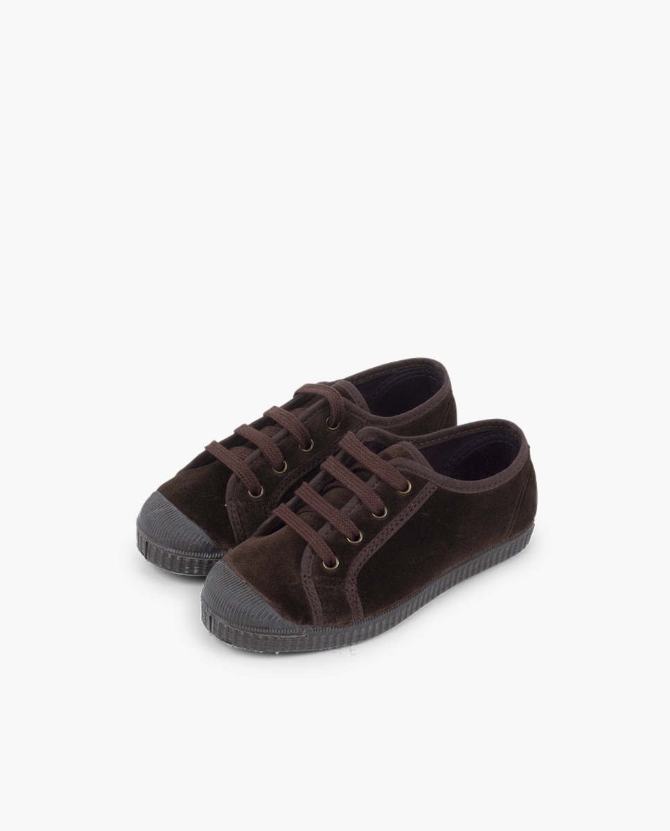 Zapatillas terciopelo de bebé niño con cordones - Pisamonas - Marrón Marrón-3