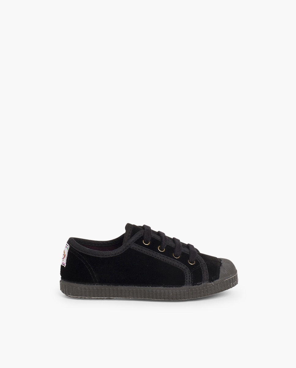 Zapatillas terciopelo de bebé niño con cordones - Pisamonas - Negro Negro-1