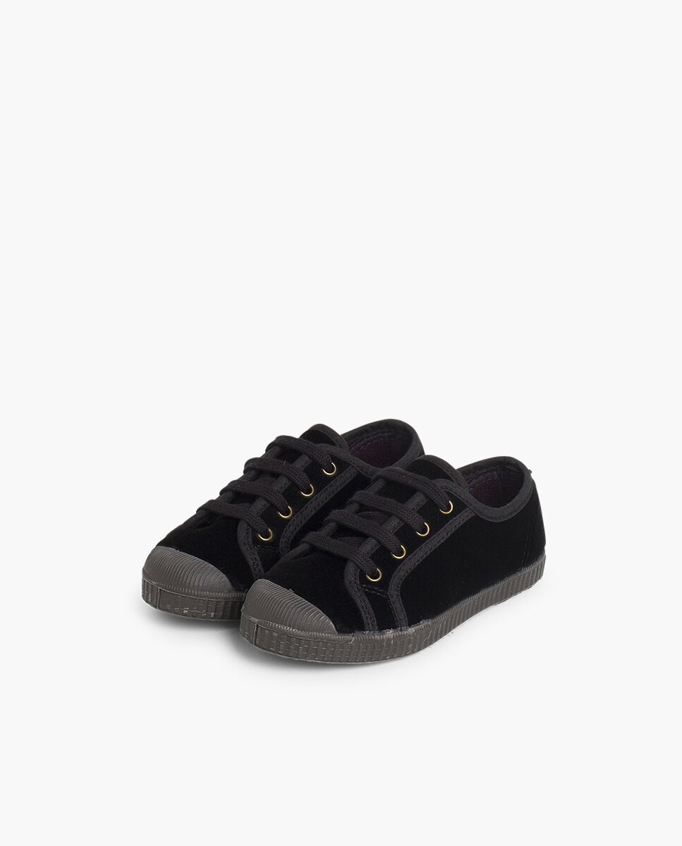 Zapatillas terciopelo de bebé niño con cordones - Pisamonas - Negro Negro-3