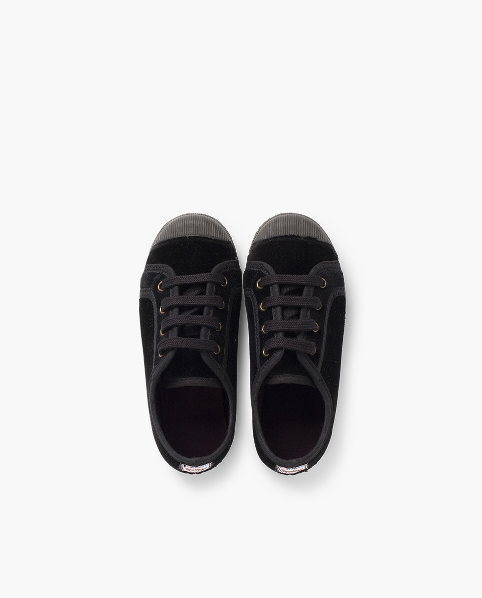 Zapatillas terciopelo de bebé niño con cordones - Pisamonas - Negro Negro-4