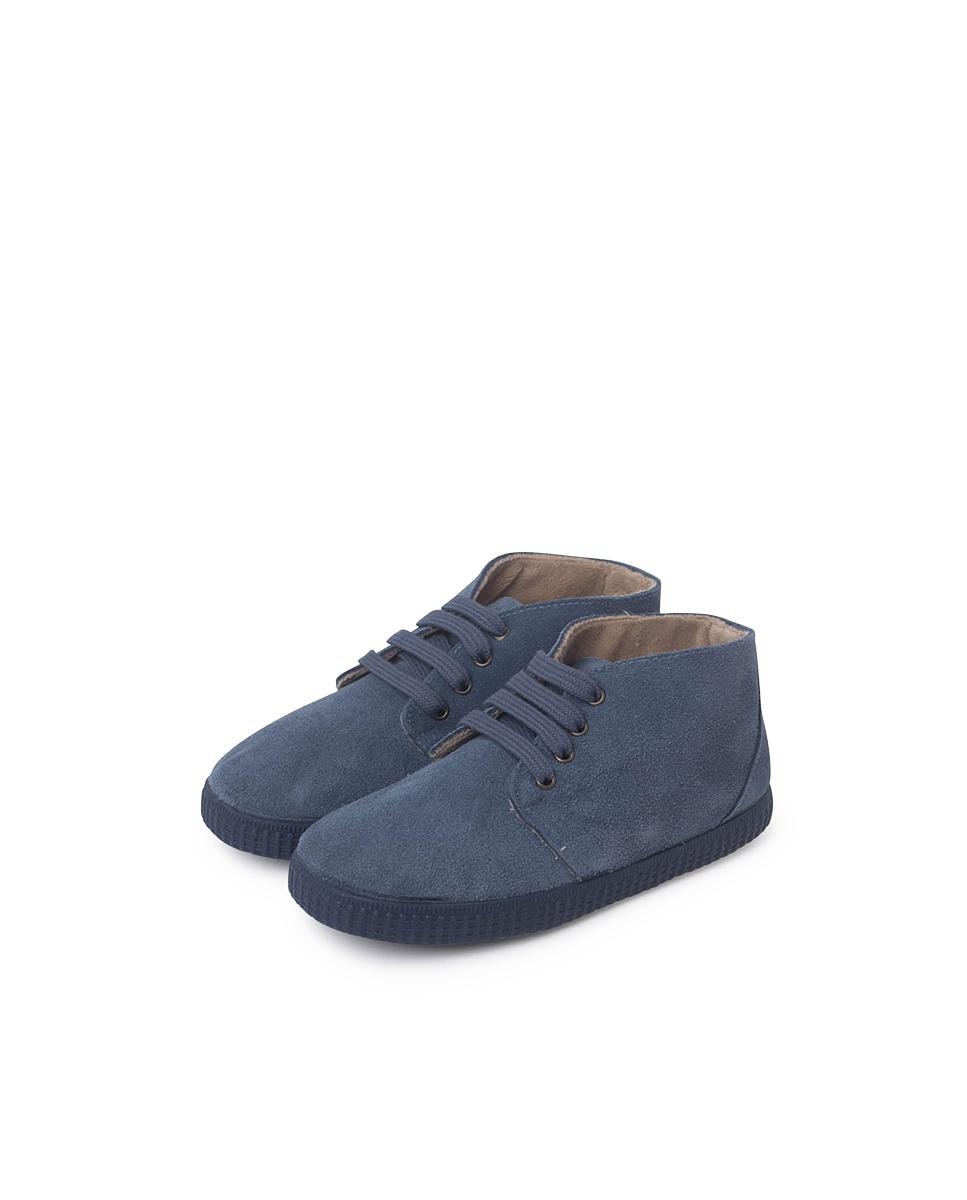 Botas de bebé niño en serraje con cierre de cordones - Pisamonas - Azul Azul-3