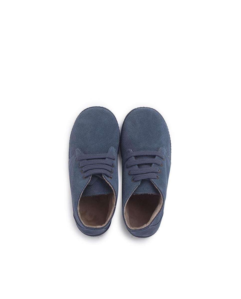 Botas de bebé niño en serraje con cierre de cordones - Pisamonas - Azul Azul-4