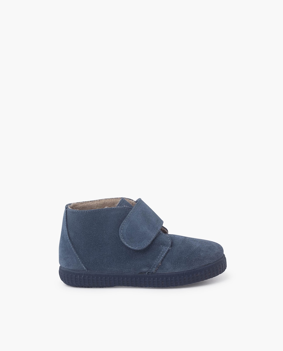 Botas de bebé niño en serraje con forro interior de borreguito y cierre adherente - Pisamonas - Azul Azul-1