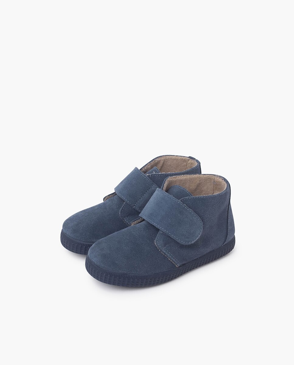 Botas de bebé niño en serraje con forro interior de borreguito y cierre adherente - Pisamonas - Azul Azul-3